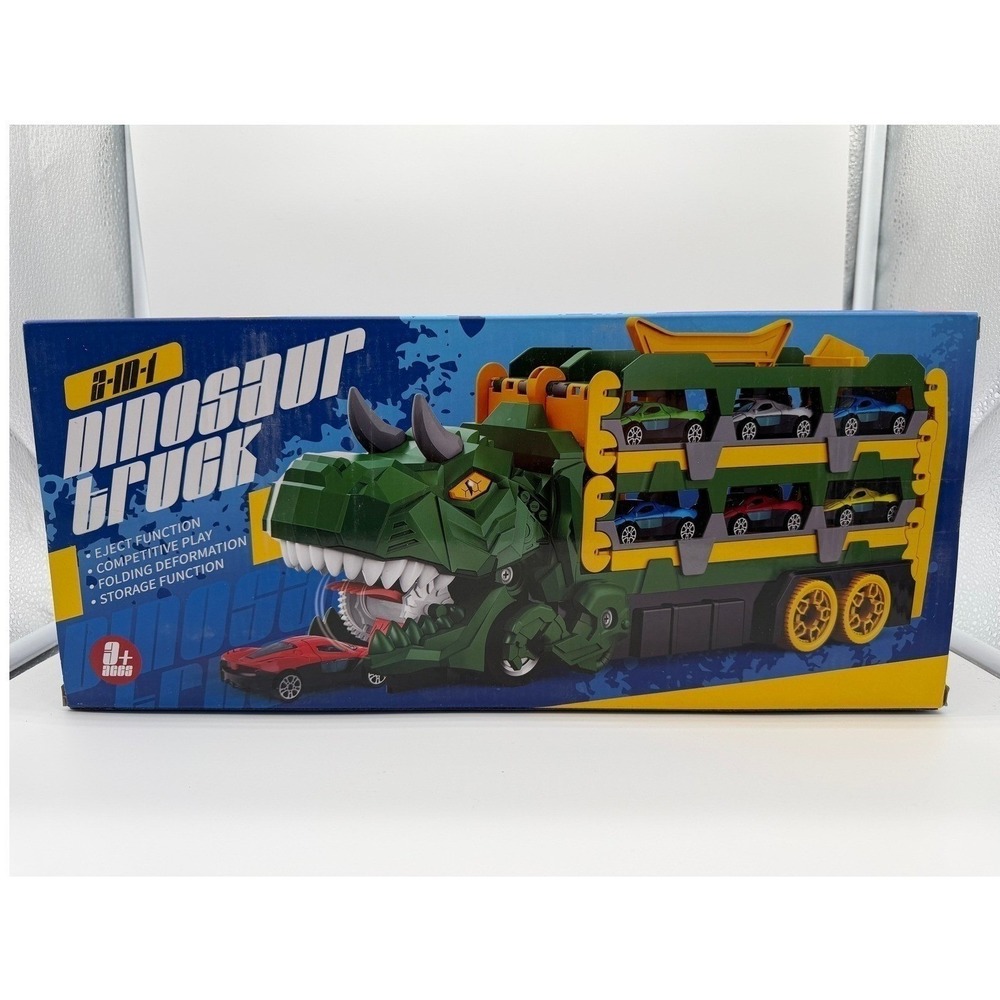 RaceTrack 3-in-1 Green Dinosaur Toy Foldable Carrier 12 Mini Cars